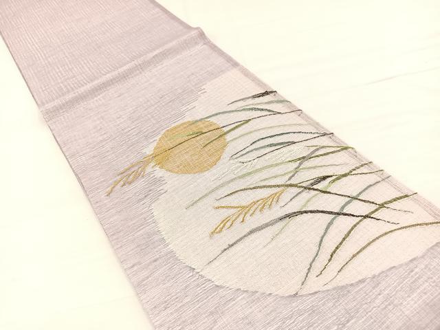 平和屋着物＊夏物　両面　太鼓柄袋帯　すくい織　満月にすすき　金銀糸　さが美扱い　正絹　逸品　未使用　BAAX7916hv