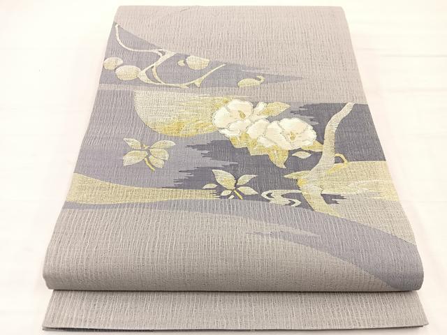 平和屋着物＊夏物　太鼓柄袋帯　すくい織　流水花文　金銀糸　正絹　逸品　BAAX7918hv