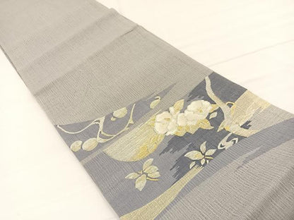 平和屋着物＊夏物　太鼓柄袋帯　すくい織　流水花文　金銀糸　正絹　逸品　BAAX7918hv