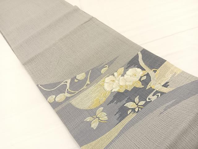 平和屋着物＊夏物　太鼓柄袋帯　すくい織　流水花文　金銀糸　正絹　逸品　BAAX7918hv