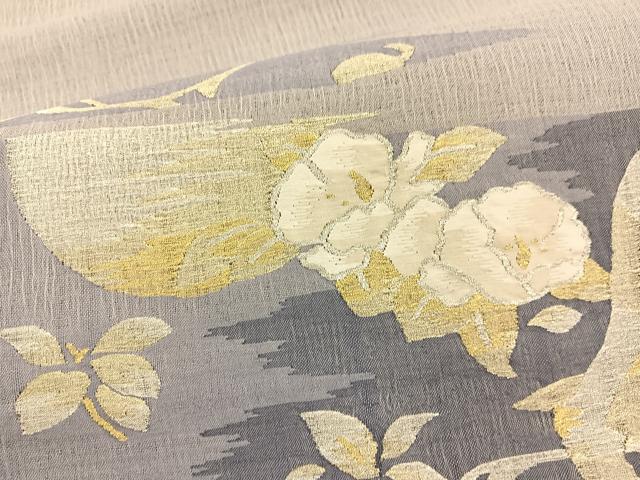平和屋着物＊夏物　太鼓柄袋帯　すくい織　流水花文　金銀糸　正絹　逸品　BAAX7918hv