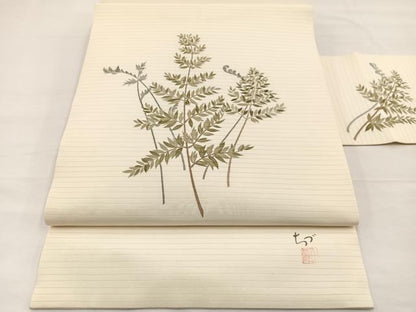 平和屋着物＊夏物　絽塩瀬　華道家　楠目ちづ作　九寸名古屋帯　枝葉文　正絹　逸品　BAAX7922hv