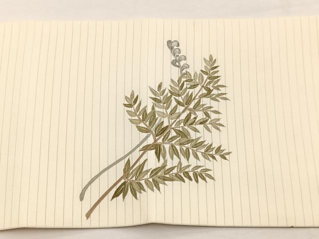 平和屋着物＊夏物　絽塩瀬　華道家　楠目ちづ作　九寸名古屋帯　枝葉文　正絹　逸品　BAAX7922hv