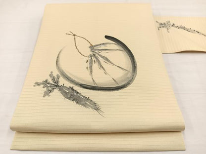平和屋着物＊夏物　九寸名古屋帯　手描き　魚に人参　銀彩　正絹　逸品　BAAX7924hv