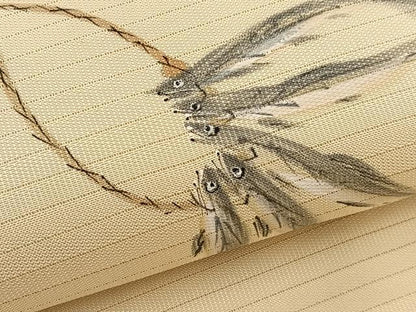 平和屋着物＊夏物　九寸名古屋帯　手描き　魚に人参　銀彩　正絹　逸品　BAAX7924hv