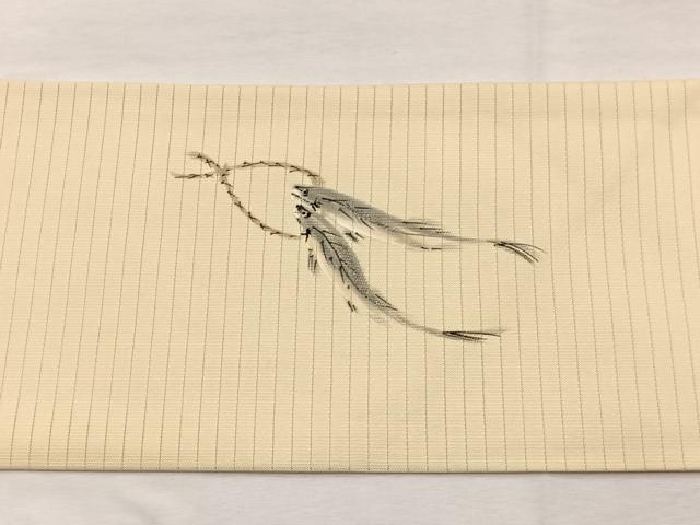 平和屋着物＊夏物　九寸名古屋帯　手描き　魚に人参　銀彩　正絹　逸品　BAAX7924hv