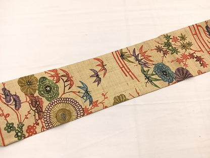 平和屋着物＊夏物　全通柄　九寸名古屋帯　紅型　紬地　松竹梅花文　正絹　逸品　BAAX7925hv
