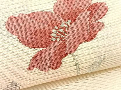 平和屋着物＊夏物　九寸名古屋帯　枝花文　銀糸　正絹　逸品　BAAX7926hv