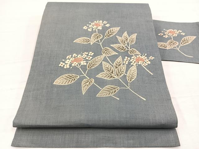 平和屋着物＊夏物　九寸名古屋帯　紫陽花　麻　逸品　BAAX7927hv