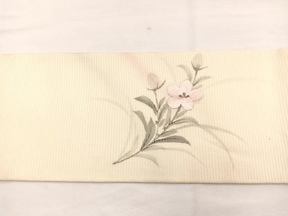 平和屋着物＊夏物　九寸名古屋帯　作家物　手描き　刺繍　枝花文　銀糸　正絹　逸品　BAAX7928hv