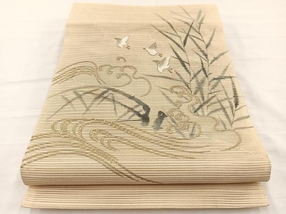 平和屋着物＊夏物　八寸名古屋帯　絽綴れ　作家物　手描き　立波飛鳥文　金銀彩　正絹　逸品　BAAX7931hv