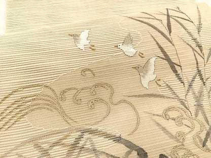 平和屋着物＊夏物　八寸名古屋帯　絽綴れ　作家物　手描き　立波飛鳥文　金銀彩　正絹　逸品　BAAX7931hv