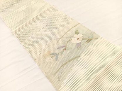平和屋着物＊夏物　八寸名古屋帯　絽綴れ　椿　金銀糸　正絹　逸品　未使用　BAAX7932hv