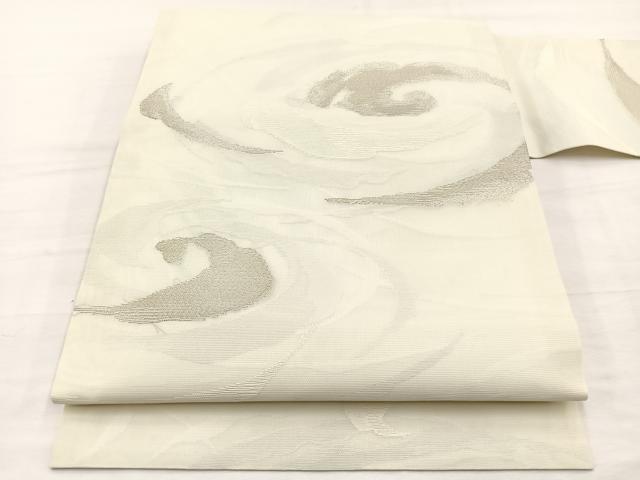 平和屋着物＊夏物　九寸名古屋帯　渦文様　銀糸　正絹　逸品　BAAX7933hv