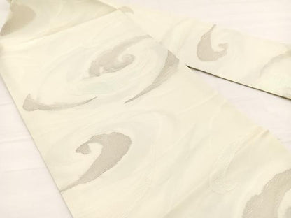 平和屋着物＊夏物　九寸名古屋帯　渦文様　銀糸　正絹　逸品　BAAX7933hv