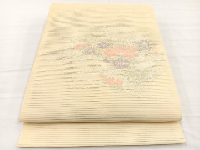 平和屋着物＊夏物　八寸名古屋帯　絽綴れ　秋草文　銀糸　BAAX7934hv