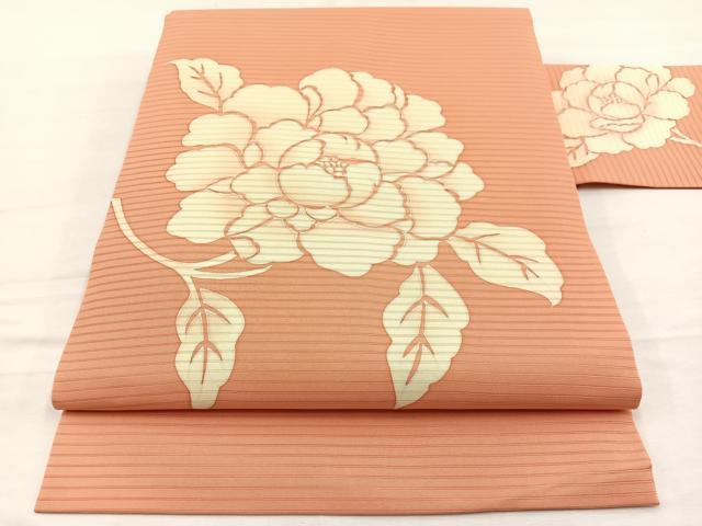 平和屋着物＊夏物　絽塩瀬　九寸名古屋帯　牡丹　正絹　逸品　BAAX7938hv