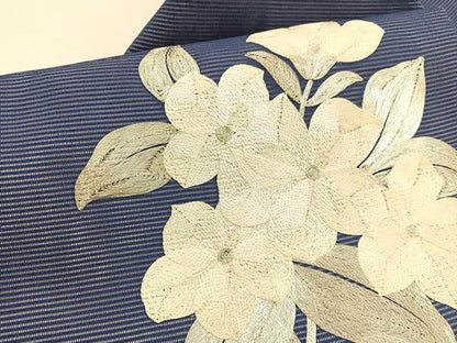 平和屋着物＊夏物　九寸名古屋帯　総駒刺繍　枝花文　銀糸　正絹　逸品　BAAX7939hv