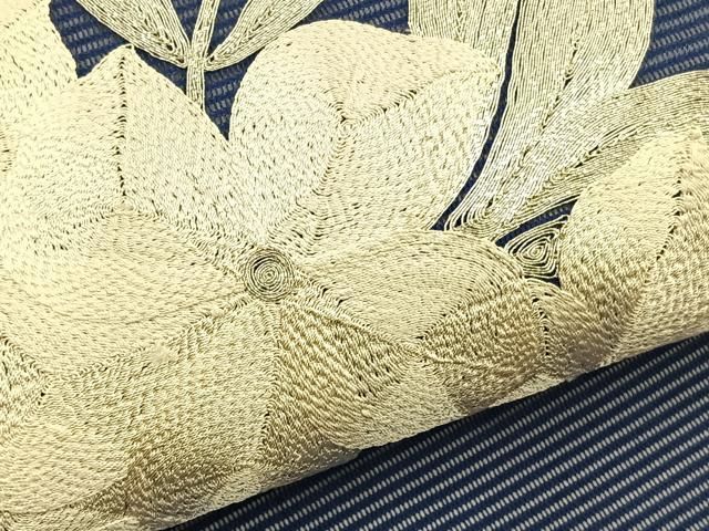 平和屋着物＊夏物　九寸名古屋帯　総駒刺繍　枝花文　銀糸　正絹　逸品　BAAX7939hv