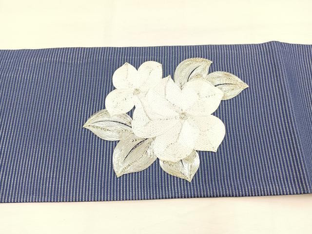 平和屋着物＊夏物　九寸名古屋帯　総駒刺繍　枝花文　銀糸　正絹　逸品　BAAX7939hv