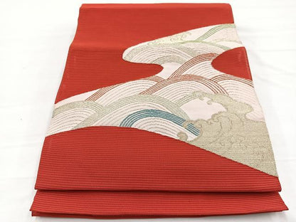 平和屋着物＊夏物　西陣　じゅらく謹製　八寸名古屋帯　絽綴れ　立波文　金銀糸　BAAX7941hv