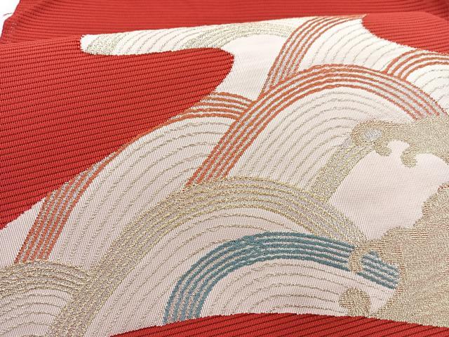 平和屋着物＊夏物　西陣　じゅらく謹製　八寸名古屋帯　絽綴れ　立波文　金銀糸　BAAX7941hv
