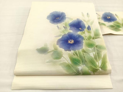 平和屋着物＊夏物　絽塩瀬　九寸名古屋帯　作家物　草花文　金彩　正絹　逸品　BAAX7942hv