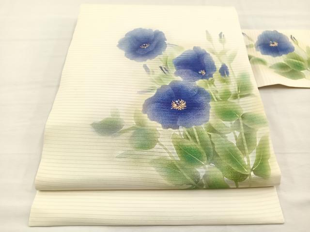 平和屋着物＊夏物　絽塩瀬　九寸名古屋帯　作家物　草花文　金彩　正絹　逸品　BAAX7942hv