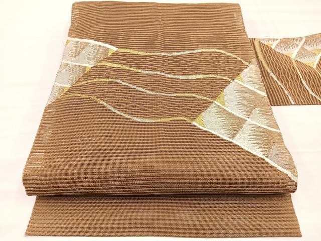 平和屋着物＊夏物　八寸名古屋帯　絽綴れ　幾何学文様　金銀糸　正絹　逸品　BAAX7943hv