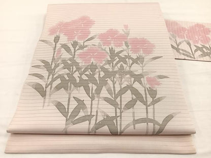 平和屋着物＊夏物　絽塩瀬　九寸名古屋帯　草花文　ろうけつ染め　正絹　逸品　BAAX7944hv