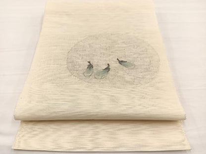 平和屋着物＊夏物　八寸名古屋帯　すくい織　成り物　茄子　銀糸　正絹　逸品　BAAX7949hv