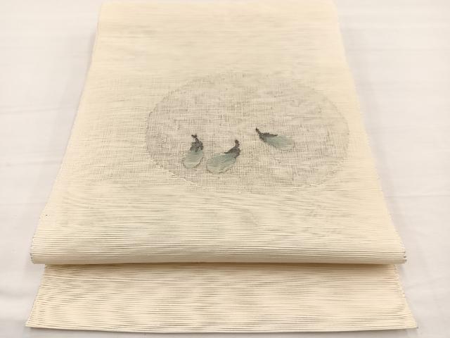 平和屋着物＊夏物　八寸名古屋帯　すくい織　成り物　茄子　銀糸　正絹　逸品　BAAX7949hv