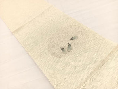 平和屋着物＊夏物　八寸名古屋帯　すくい織　成り物　茄子　銀糸　正絹　逸品　BAAX7949hv