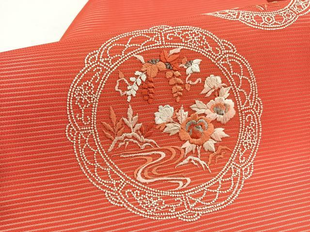 平和屋着物＊夏物　九寸名古屋帯　総刺繍　花絵皿文　正絹　逸品　BAAX7955hv