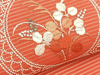 平和屋着物＊夏物　九寸名古屋帯　総刺繍　花絵皿文　正絹　逸品　BAAX7955hv