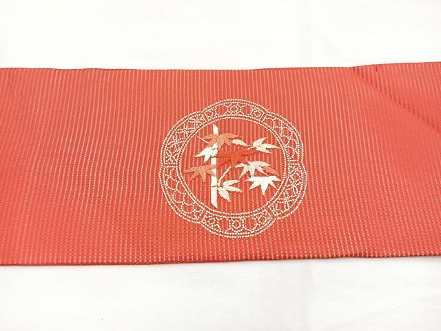 平和屋着物＊夏物　九寸名古屋帯　総刺繍　花絵皿文　正絹　逸品　BAAX7955hv