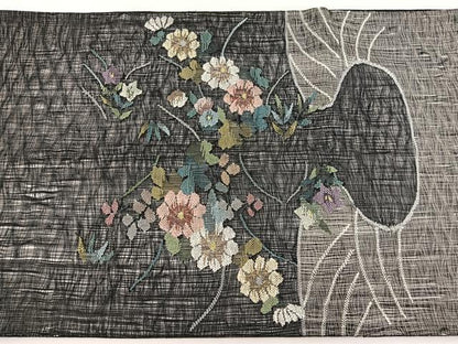 平和屋着物＊夏物　太鼓柄袋帯　すくい織　立波花文　黒地　銀糸　正絹　逸品　BAAX7960hv