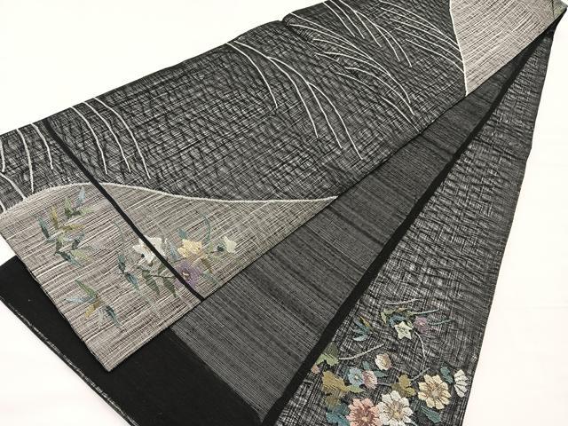 平和屋着物＊夏物　太鼓柄袋帯　すくい織　立波花文　黒地　銀糸　正絹　逸品　BAAX7960hv