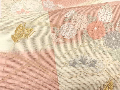 平和屋着物＊夏物　六通柄袋帯　唐織　花蝶文　金銀糸　正絹　逸品　未使用　BAAX7965hv