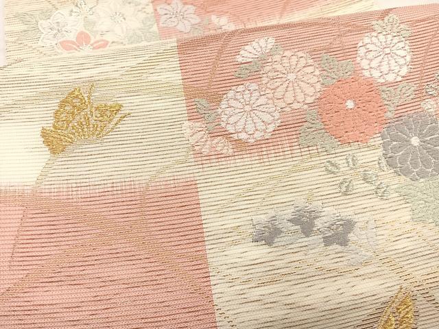 平和屋着物＊夏物　六通柄袋帯　唐織　花蝶文　金銀糸　正絹　逸品　未使用　BAAX7965hv