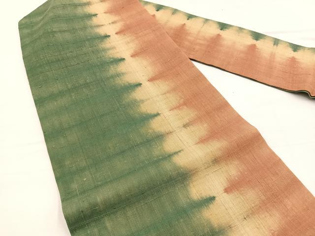 平和屋着物＊夏物　全通柄　九寸名古屋帯　紬地　板締め絞り　立涌文様　正絹　逸品　BAAX7976hv