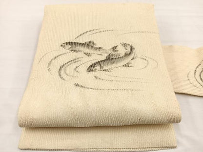 平和屋着物＊夏物　九寸名古屋帯　作家物　手描き　魚　正絹　逸品　BAAX7980hv