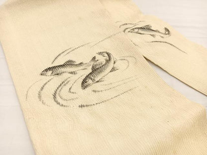 平和屋着物＊夏物　九寸名古屋帯　作家物　手描き　魚　正絹　逸品　BAAX7980hv