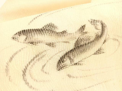 平和屋着物＊夏物　九寸名古屋帯　作家物　手描き　魚　正絹　逸品　BAAX7980hv