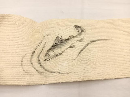 平和屋着物＊夏物　九寸名古屋帯　作家物　手描き　魚　正絹　逸品　BAAX7980hv