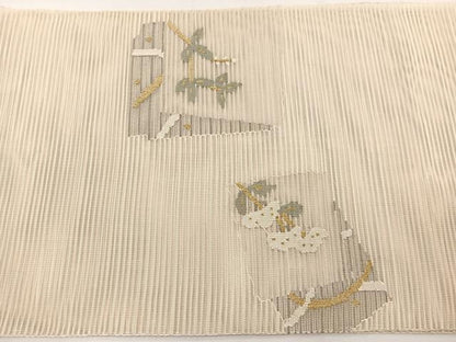 平和屋着物＊夏物　八寸名古屋帯　絽綴れ　草花文　金糸　正絹　逸品　BAAX7982hv