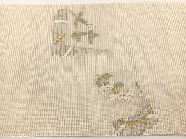 平和屋着物＊夏物　八寸名古屋帯　絽綴れ　草花文　金糸　正絹　逸品　BAAX7982hv
