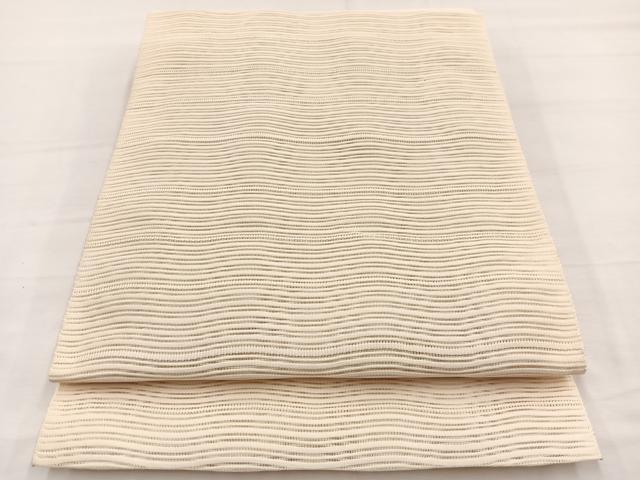 平和屋着物＊夏物　八寸名古屋帯　絽綴れ　波文様　鳥の子色　正絹　逸品　BAAX7985hv