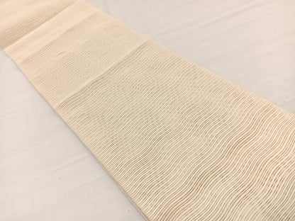 平和屋着物＊夏物　八寸名古屋帯　絽綴れ　波文様　鳥の子色　正絹　逸品　BAAX7985hv