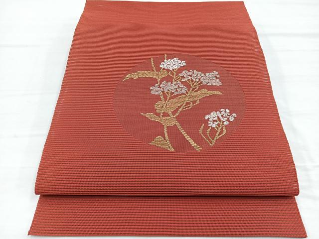 平和屋着物＊夏物　八寸名古屋帯　絽綴れ　竹屋町刺繍　花丸文　金糸　正絹　逸品　BAAX7987hv